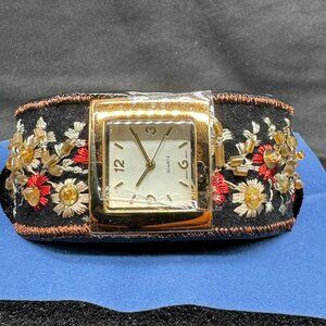 Vintage 1990's NOS Avon Bohemian Embroidered and Beaded Cuff Bracelet Watch Japa